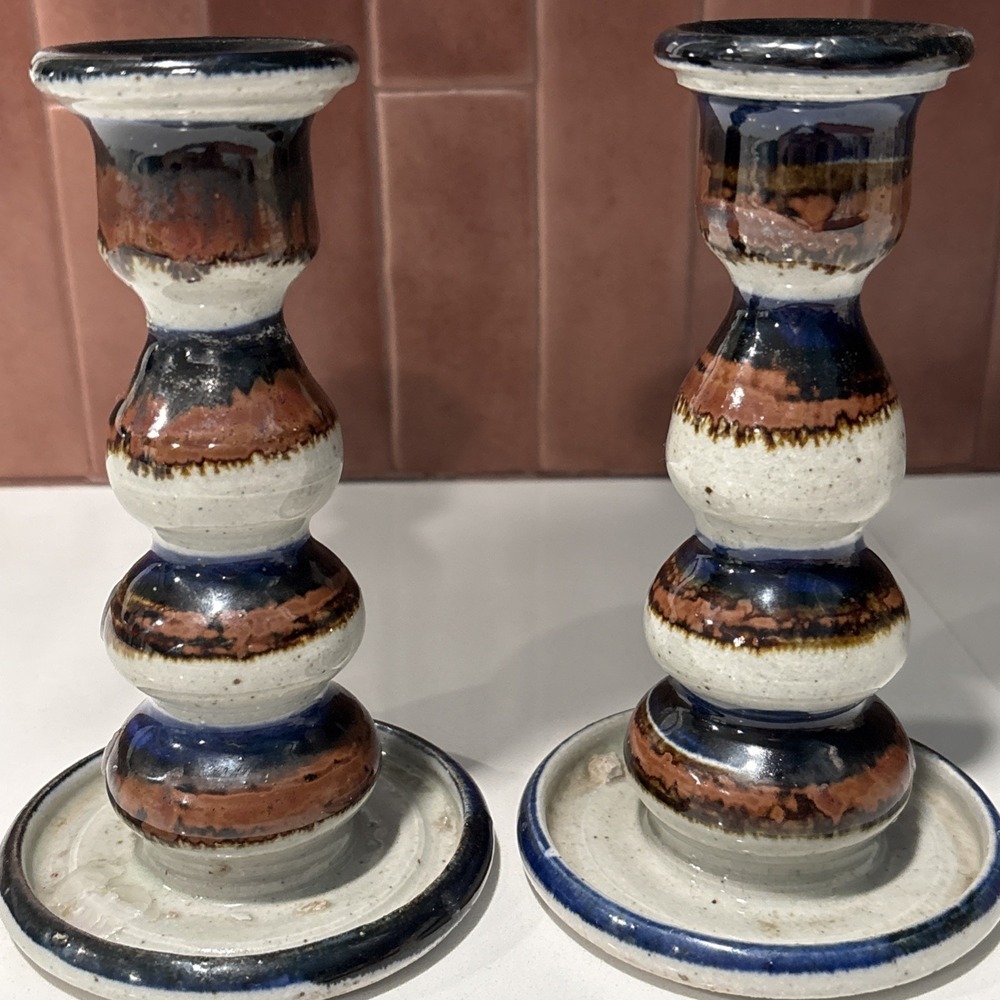 Chris Stender Studio Art Pottery Candlesticks, Set Of 2